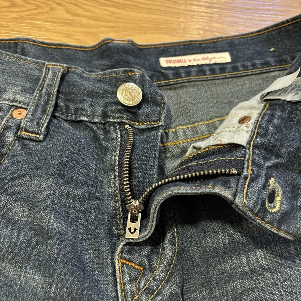 VTG True Religion Ricky Cut-Off Shorts Mens 32 Big T Jorts Thick Stitch USA Y2K